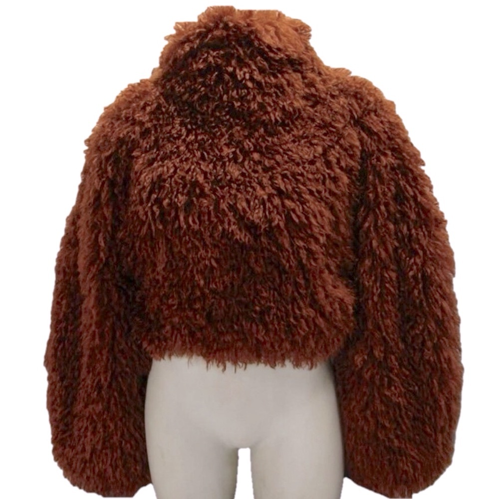 NEW POSTER GIRL Womens Belle Crop Faux Fur High Neck Sweater Size M Mocha Brown